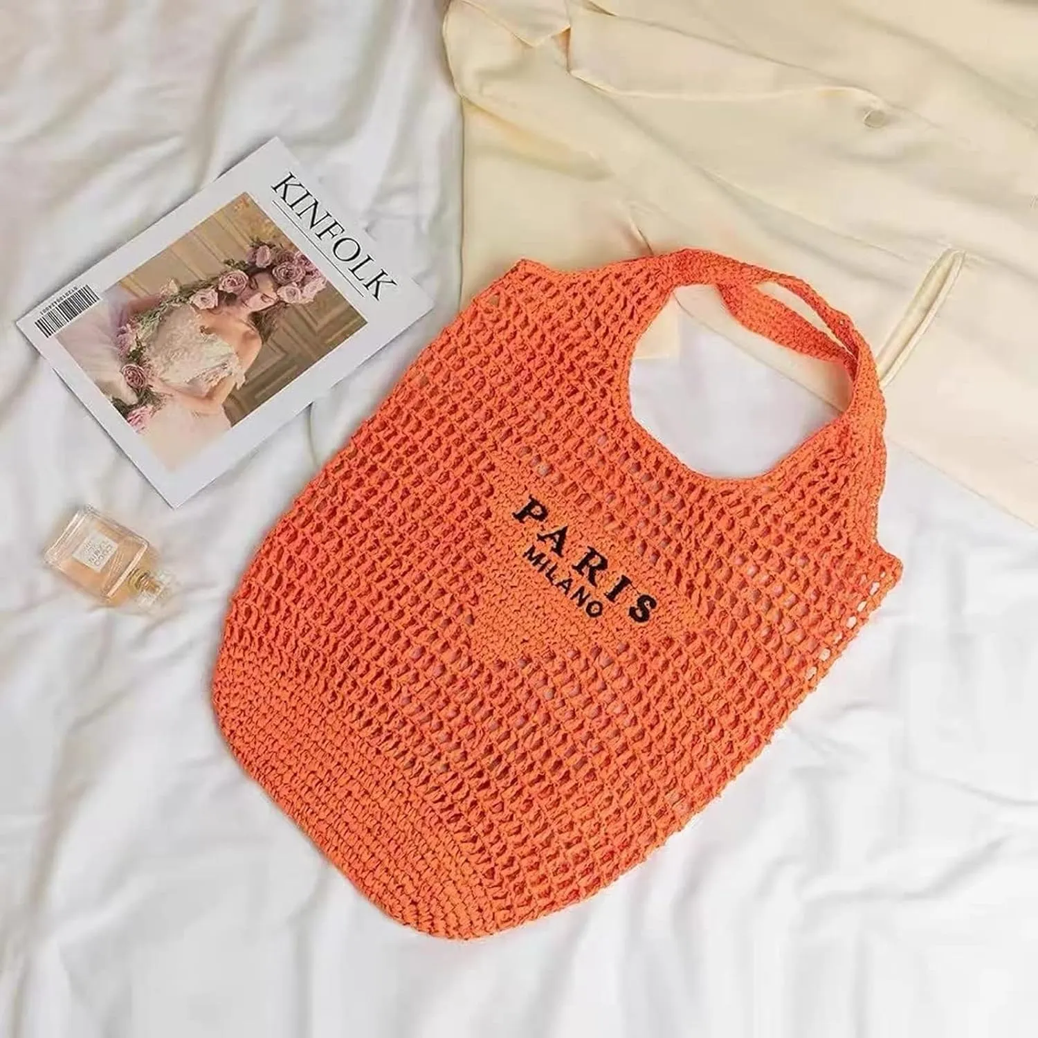 bufftieo Straw Woven Tote for Women - Mesh Hollow Beach Hobo Shoulder Travel Bag