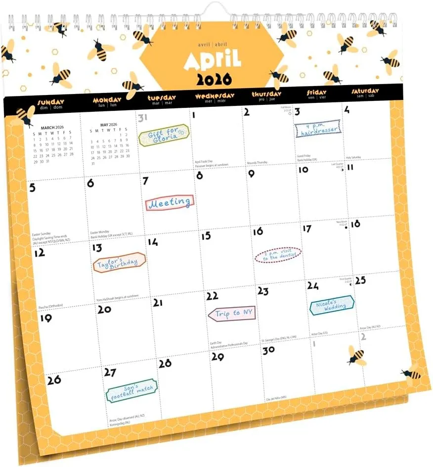 Busy Bees | 2026 12 x 12 Inch (Hanging) 18 Months Monthly Square Wire-O Calendar | Sticker Sheet | July 2025 - December 2026 | Plato | Planning Stationery