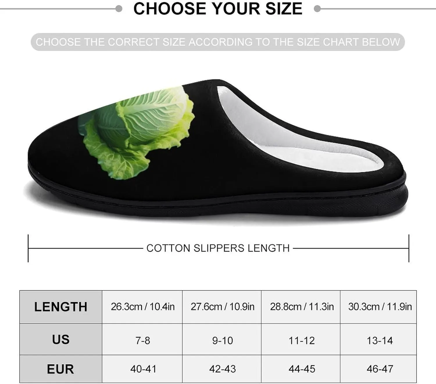 Cabbage Men's House Slippers Comfy Non-slip Home Shoes Warm Cotton Slippers with Rubber Sole