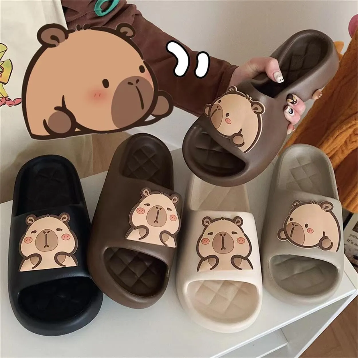 Capybara Cartoon Slippers Sandals Women Non Slip - Outdoor & Indoor Footwear For Beach Travel Shower Flip Flops Women