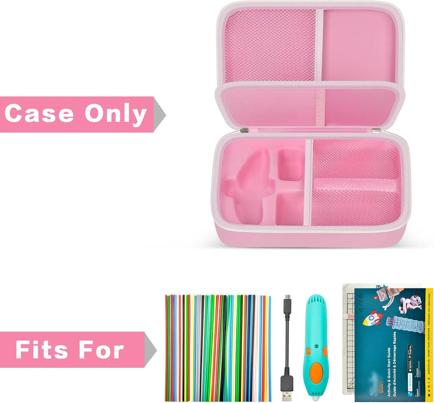 Case for 3Doodler Start  Essentials (2023/2024) for 3D Pen Set for Kids, Art Activity Set Storage for Educational STEM Toy, Hold Plastic Filaments Strands, for DoodlePad and Cable - Box Only (Pink)