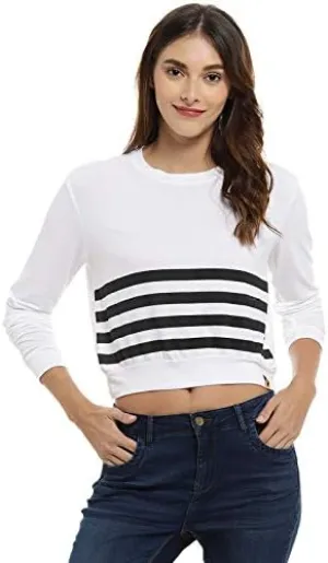 Casual Regular Sleeve Striped Women White Tops