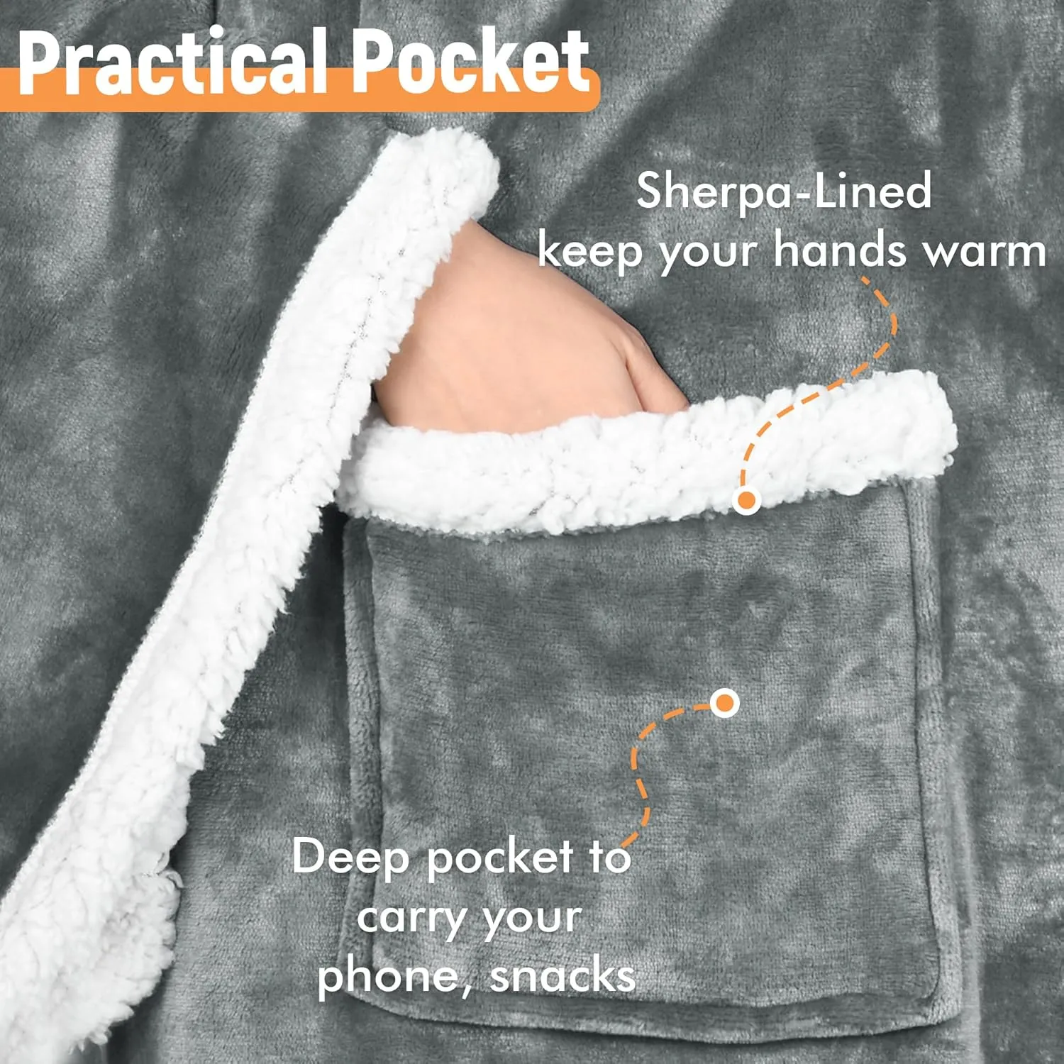 Catalonia Sherpa Wearable Blanket with Sleeves & Foot Pockets for Adult Women Men, Comfy Snuggle Wrap Sleeved Throw Blanket Robe, Gift Idea, Grey