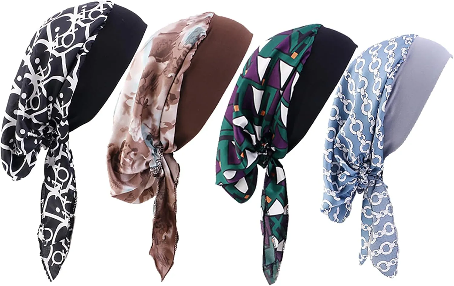 Chemo Headwear for Women 4 Pieces Pre Tied Head Scarf Beanie Skull Cover Cap