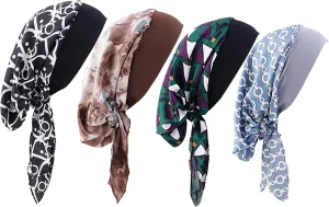 Chemo Headwear for Women 4 Pieces Pre Tied Head Scarf Beanie Skull Cover Cap