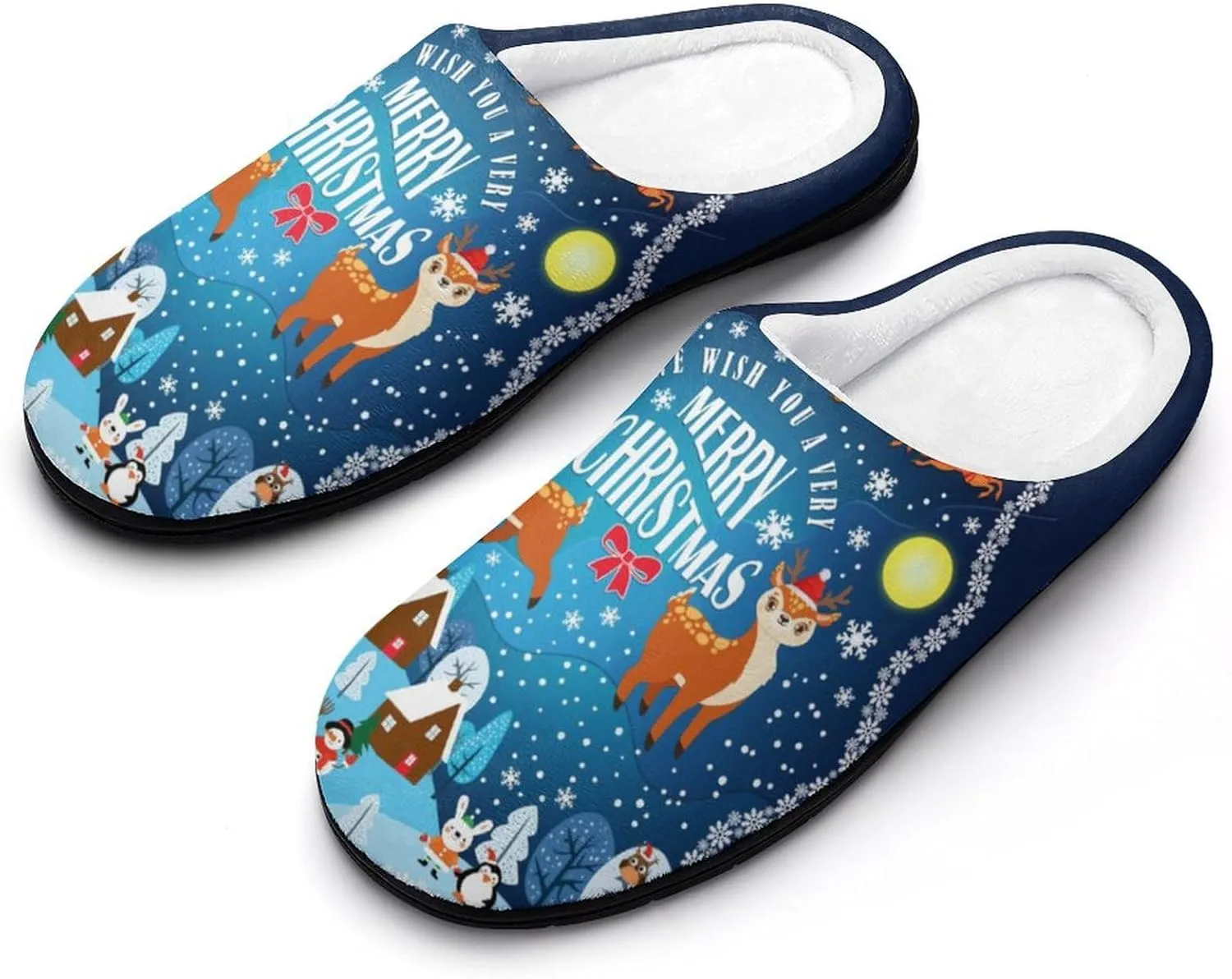 Christmas Slippers For Women Cotton House Slippers Hard Sole Comfy Clog Slippers Warm Slip-On Shoes Indoor Outdoor