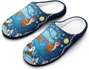 Christmas Slippers For Women Cotton House Slippers Hard Sole Comfy Clog Slippers Warm Slip-On Shoes Indoor Outdoor