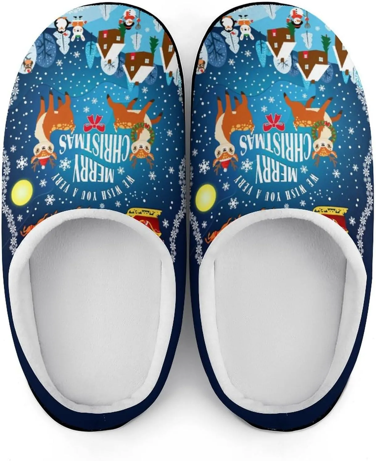 Christmas Slippers For Women Cotton House Slippers Hard Sole Comfy Clog Slippers Warm Slip-On Shoes Indoor Outdoor