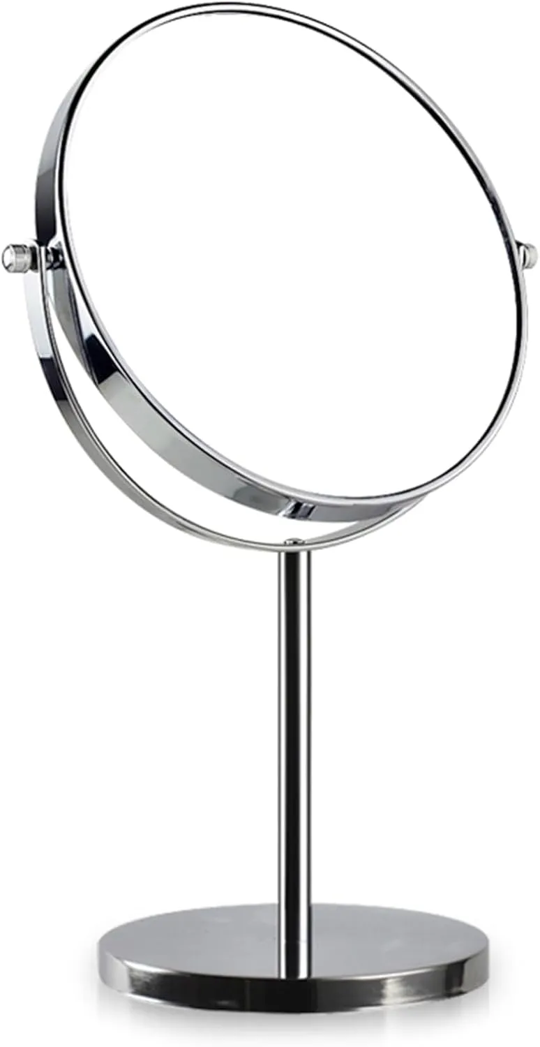 Chrome Tabletop Rotation Makeup Mirror, Double Side 1X/3X Magnification Cosmetic Mirror, Countertop Standing HD Shaving Mirror, Vanity Mirror for Bathroom,A,8Inch