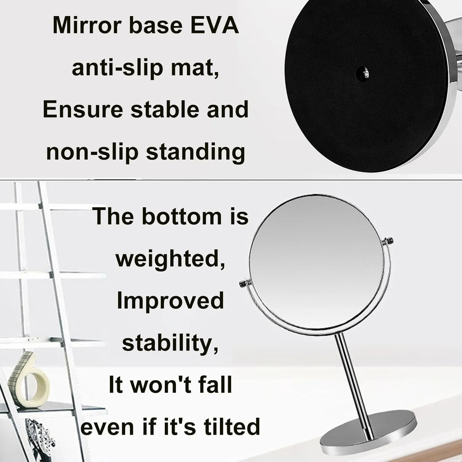 Chrome Tabletop Rotation Makeup Mirror, Double Side 1X/3X Magnification Cosmetic Mirror, Countertop Standing HD Shaving Mirror, Vanity Mirror for Bathroom,A,8Inch