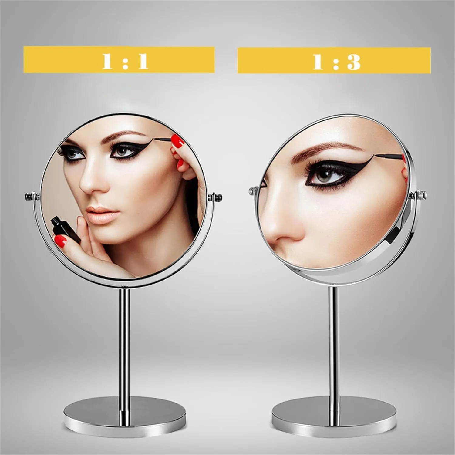 Chrome Tabletop Rotation Makeup Mirror, Double Side 1X/3X Magnification Cosmetic Mirror, Countertop Standing HD Shaving Mirror, Vanity Mirror for Bathroom,A,8Inch