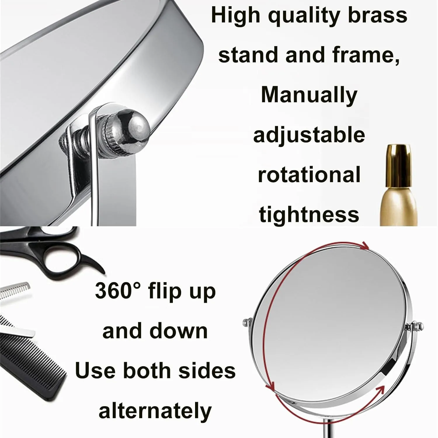 Chrome Tabletop Rotation Makeup Mirror, Double Side 1X/3X Magnification Cosmetic Mirror, Countertop Standing HD Shaving Mirror, Vanity Mirror for Bathroom,A,8Inch