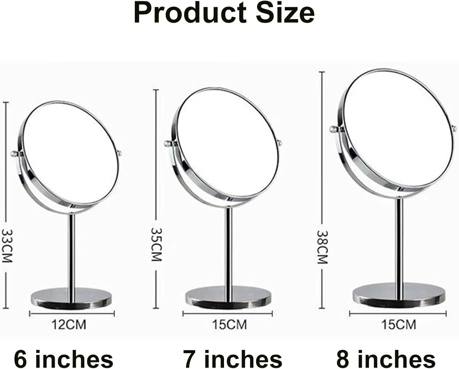 Chrome Tabletop Rotation Makeup Mirror, Double Side 1X/3X Magnification Cosmetic Mirror, Countertop Standing HD Shaving Mirror, Vanity Mirror for Bathroom,A,8Inch