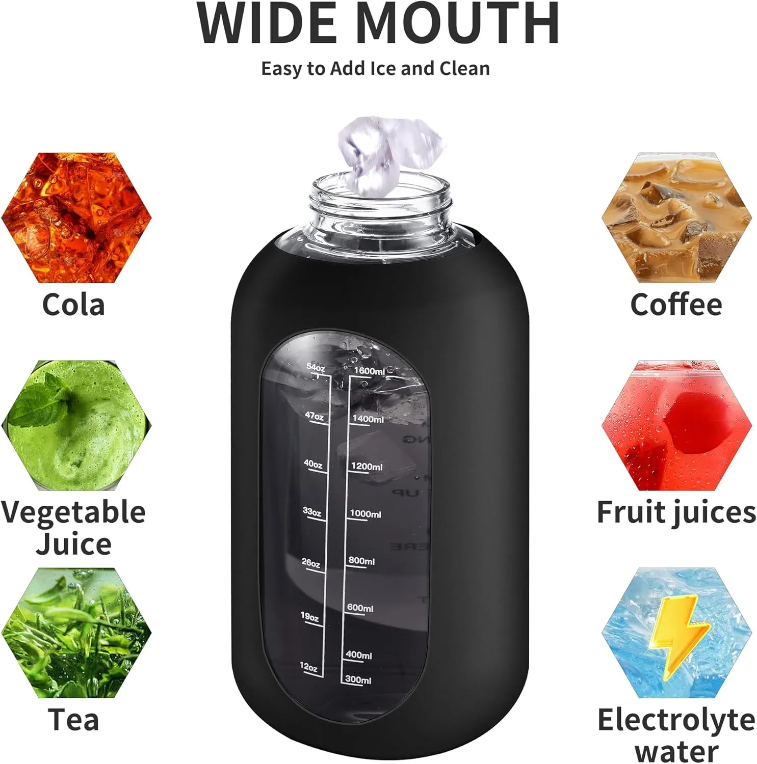 CIVAGO 64 oz Glass Water Bottle Jug with Straw and Handle, Half Gallon Sports Motivational Water Bottle with Time Marker, Wide Mouth Flask Canteen with Silicone Sleeve for Gym, Mauve