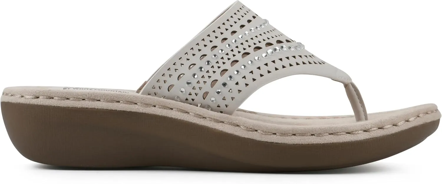 CLIFFS BY WHITE MOUNTAIN Women's Comate Rhinestoned Mini Wedge Flip Flop Sandal