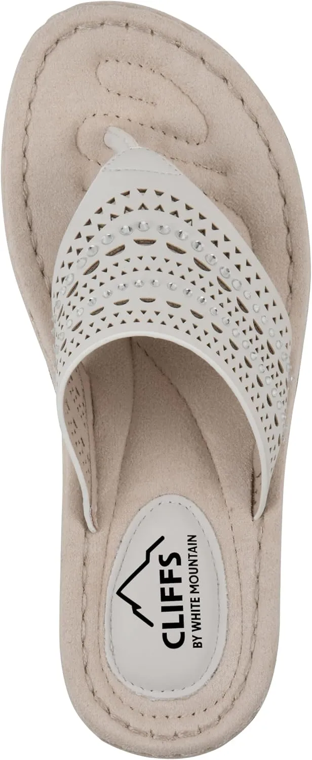 CLIFFS BY WHITE MOUNTAIN Women's Comate Rhinestoned Mini Wedge Flip Flop Sandal