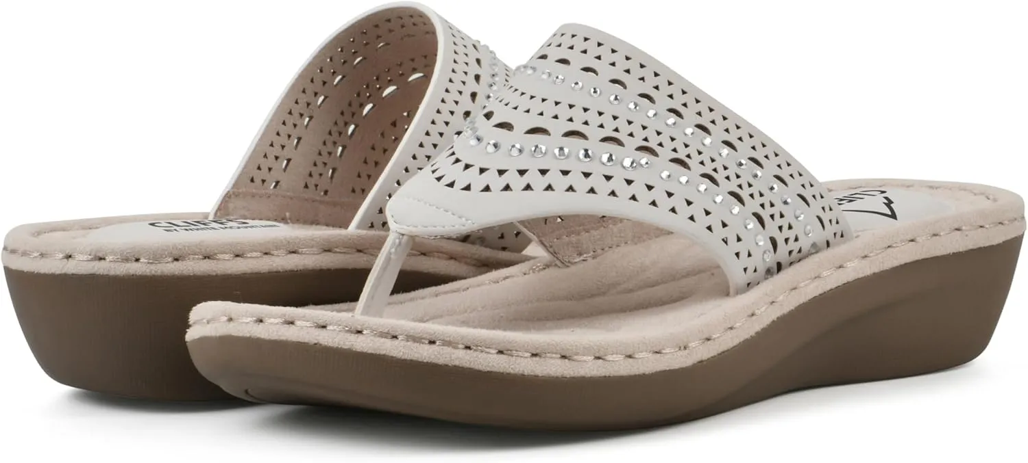 CLIFFS BY WHITE MOUNTAIN Women's Comate Rhinestoned Mini Wedge Flip Flop Sandal