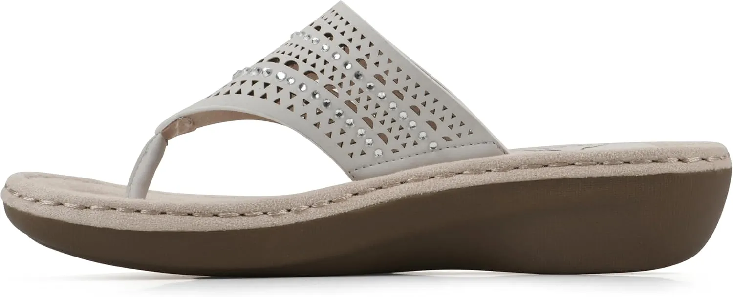 CLIFFS BY WHITE MOUNTAIN Women's Comate Rhinestoned Mini Wedge Flip Flop Sandal