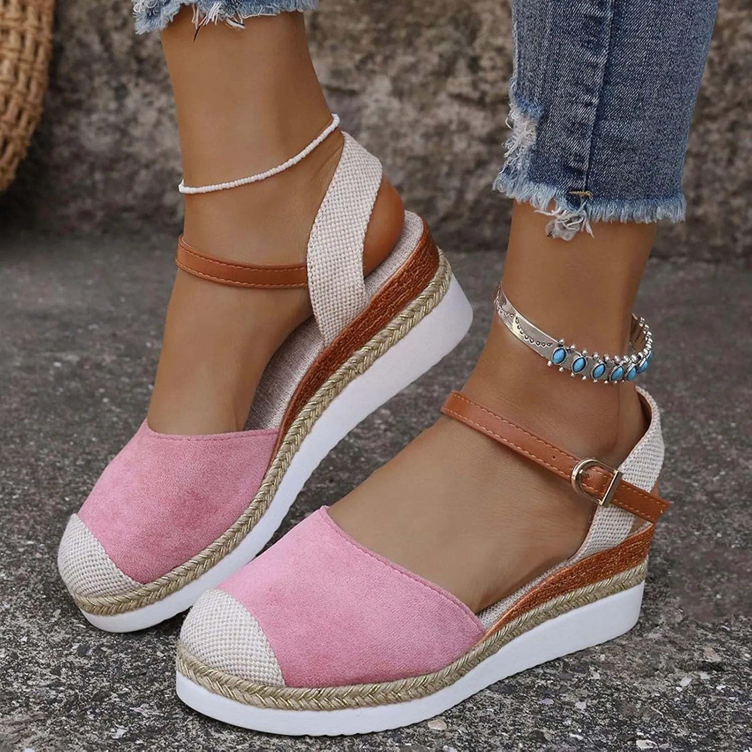 Close Toe Sandals for Women 2025 Platform Wedge sandal Arch Support Sandals Dressy Summer Ankle Strap Non Slip Wedge Sandal Comfortable Beach Shoes Heel Casual Espadrilles Wedges