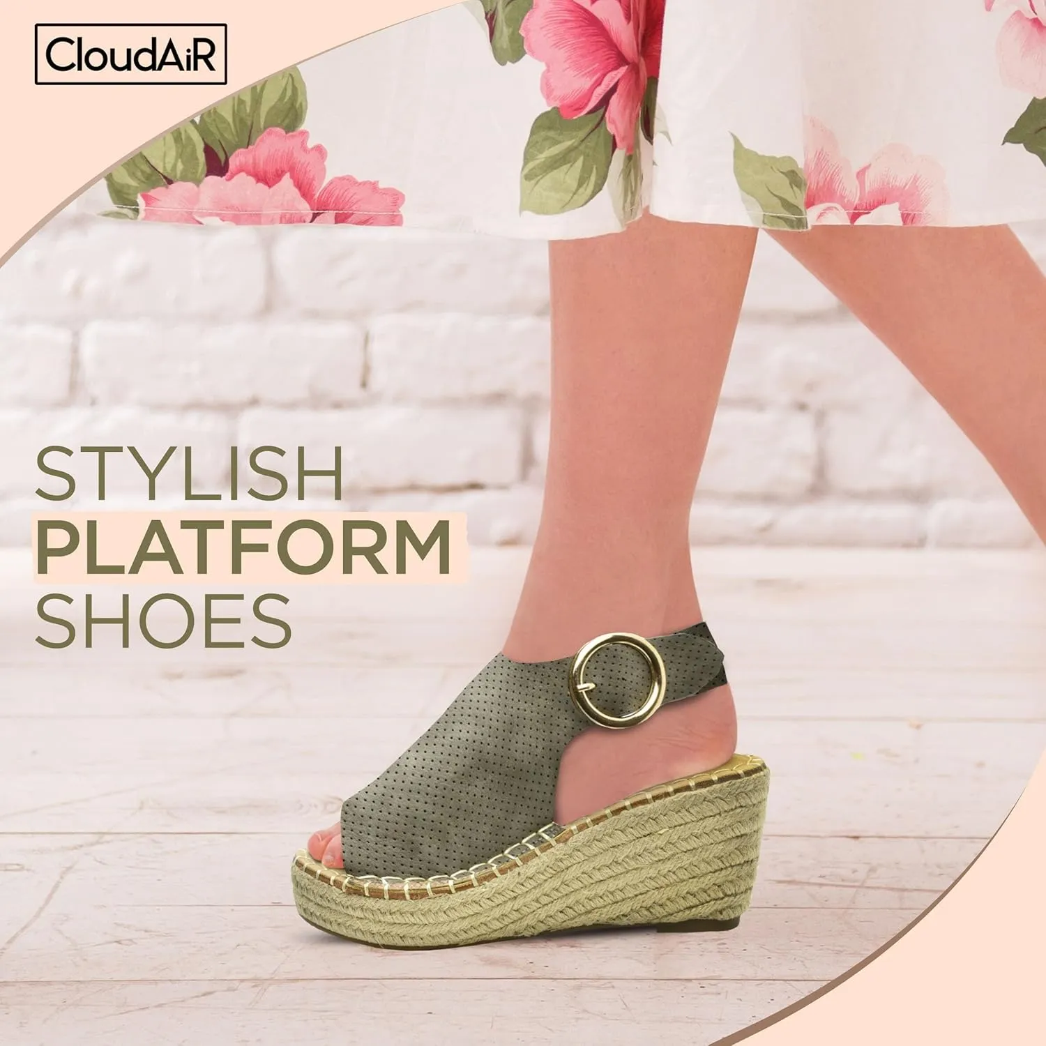 CLOUDAIR Selina Women's Espadrille Wedge Sandals - Comfortable and Stylish Platform Slip On Sandals with Buckle Closure, Comfy Wedge Heels for Women, Fashion Summer Sandals