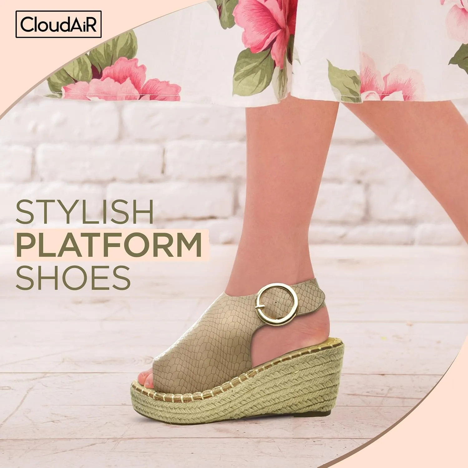 CLOUDAIR Selina Women's Espadrille Wedge Sandals - Comfortable and Stylish Platform Slip On Sandals with Buckle Closure, Comfy Wedge Heels for Women, Fashion Summer Sandals