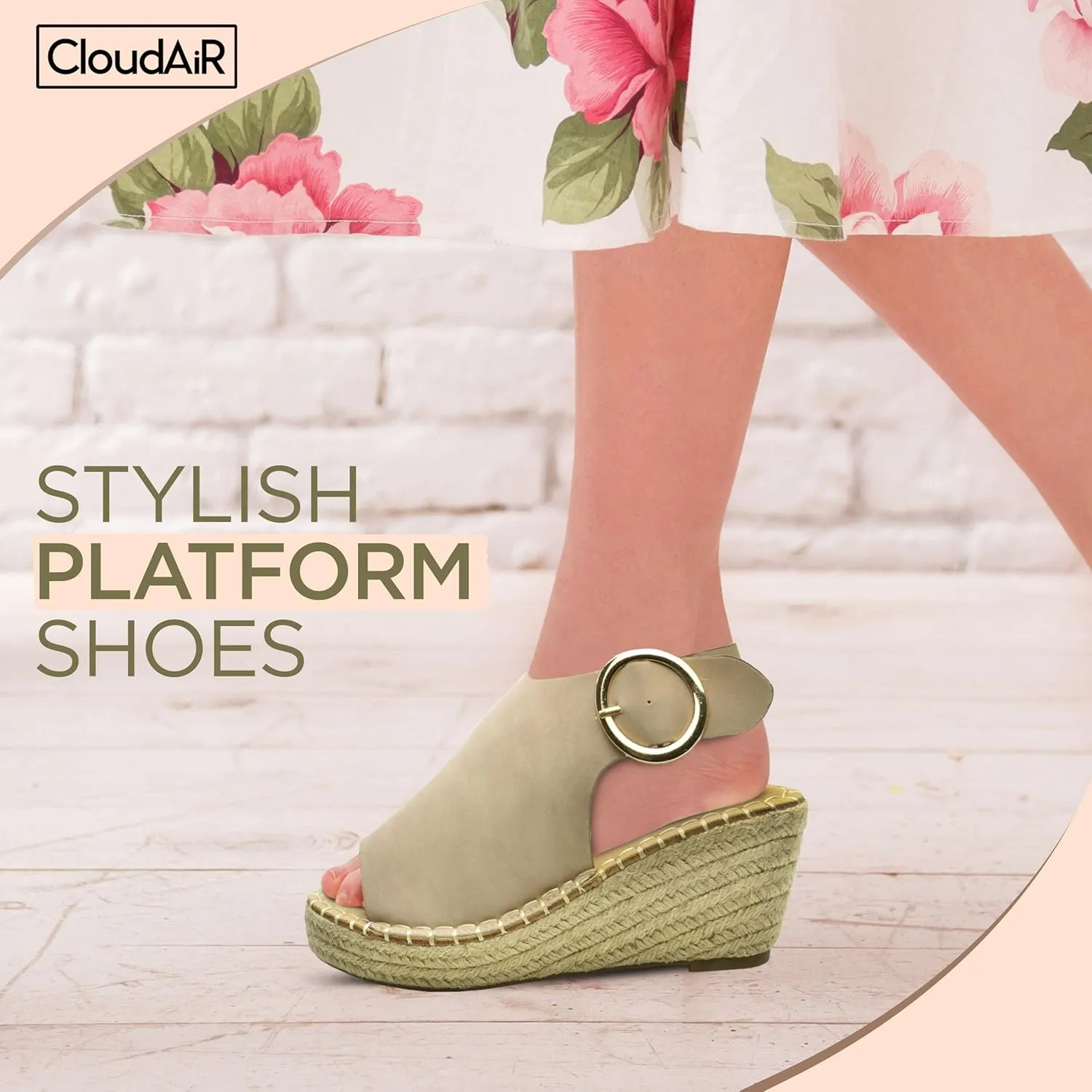 CLOUDAIR Selina Women's Espadrille Wedge Sandals - Comfortable and Stylish Platform Slip On Sandals with Buckle Closure, Comfy Wedge Heels for Women, Fashion Summer Sandals