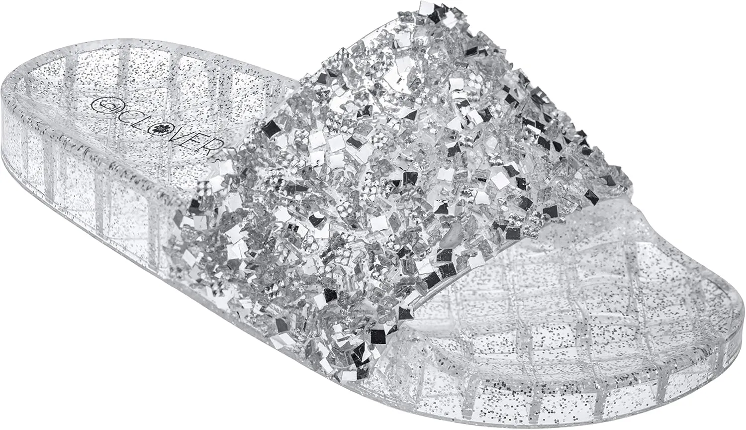 CLOVERLAY Women’s Summer Flip Flop Open Toe Jelly Sandal Rhinestone Glitter Slide Sandals Slippers