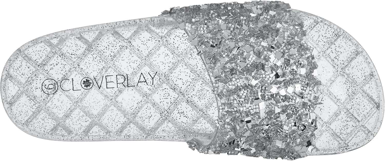 CLOVERLAY Women’s Summer Flip Flop Open Toe Jelly Sandal Rhinestone Glitter Slide Sandals Slippers