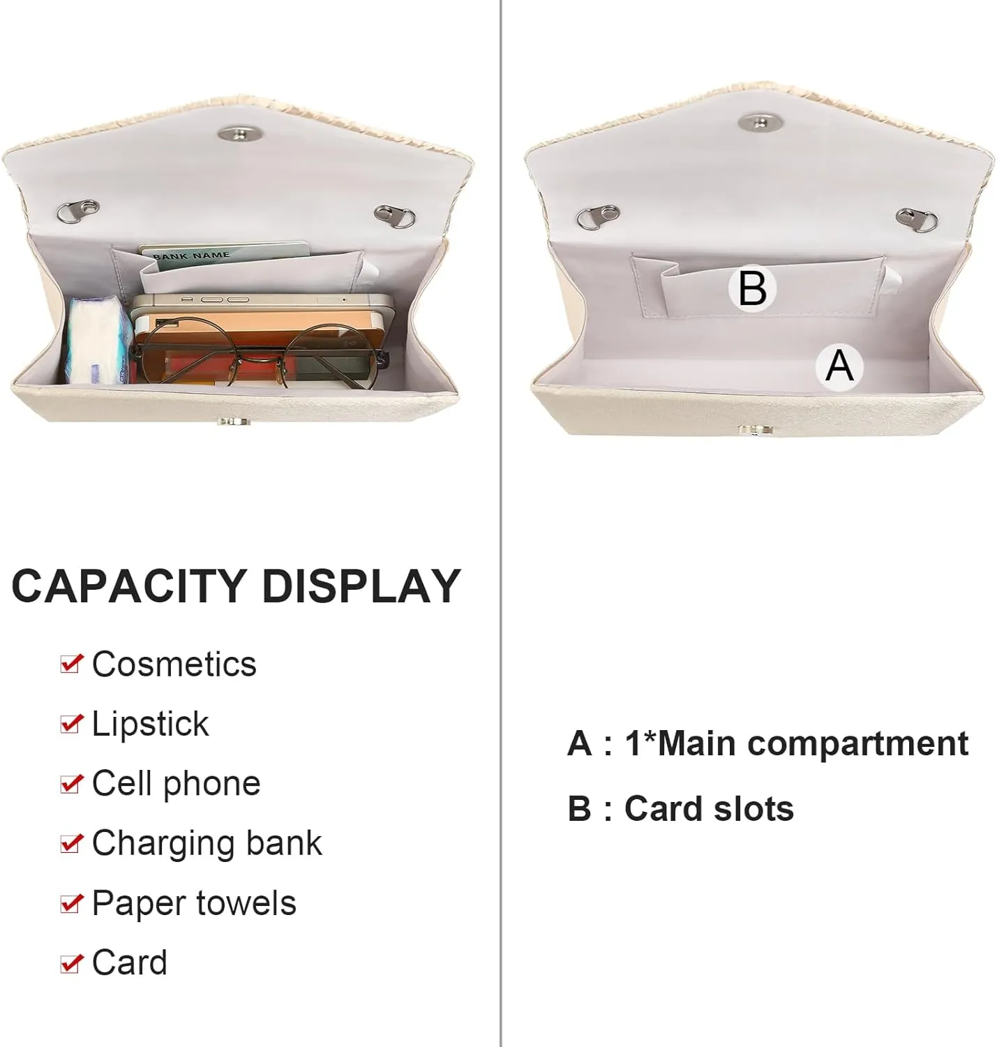 Clutch Purses for Women, Evening Bag with Detachable Chain Ladies Sparkling Party Handbag Wedding Bags