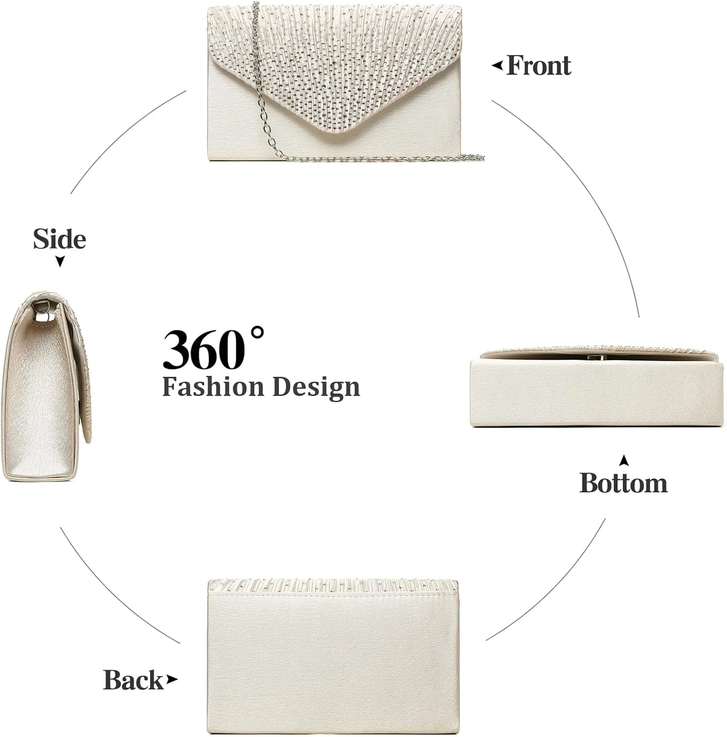 Clutch Purses for Women, Evening Bag with Detachable Chain Ladies Sparkling Party Handbag Wedding Bags