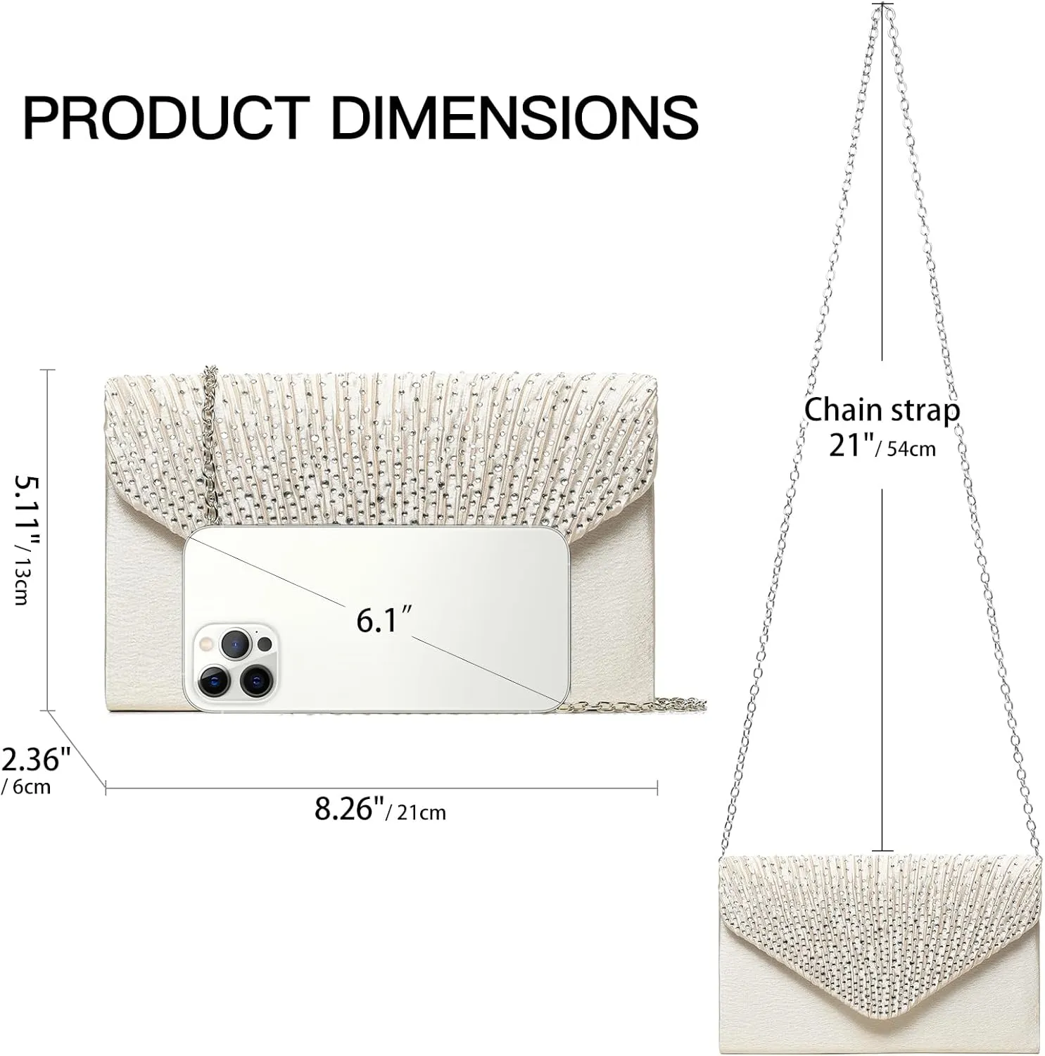 Clutch Purses for Women, Evening Bag with Detachable Chain Ladies Sparkling Party Handbag Wedding Bags