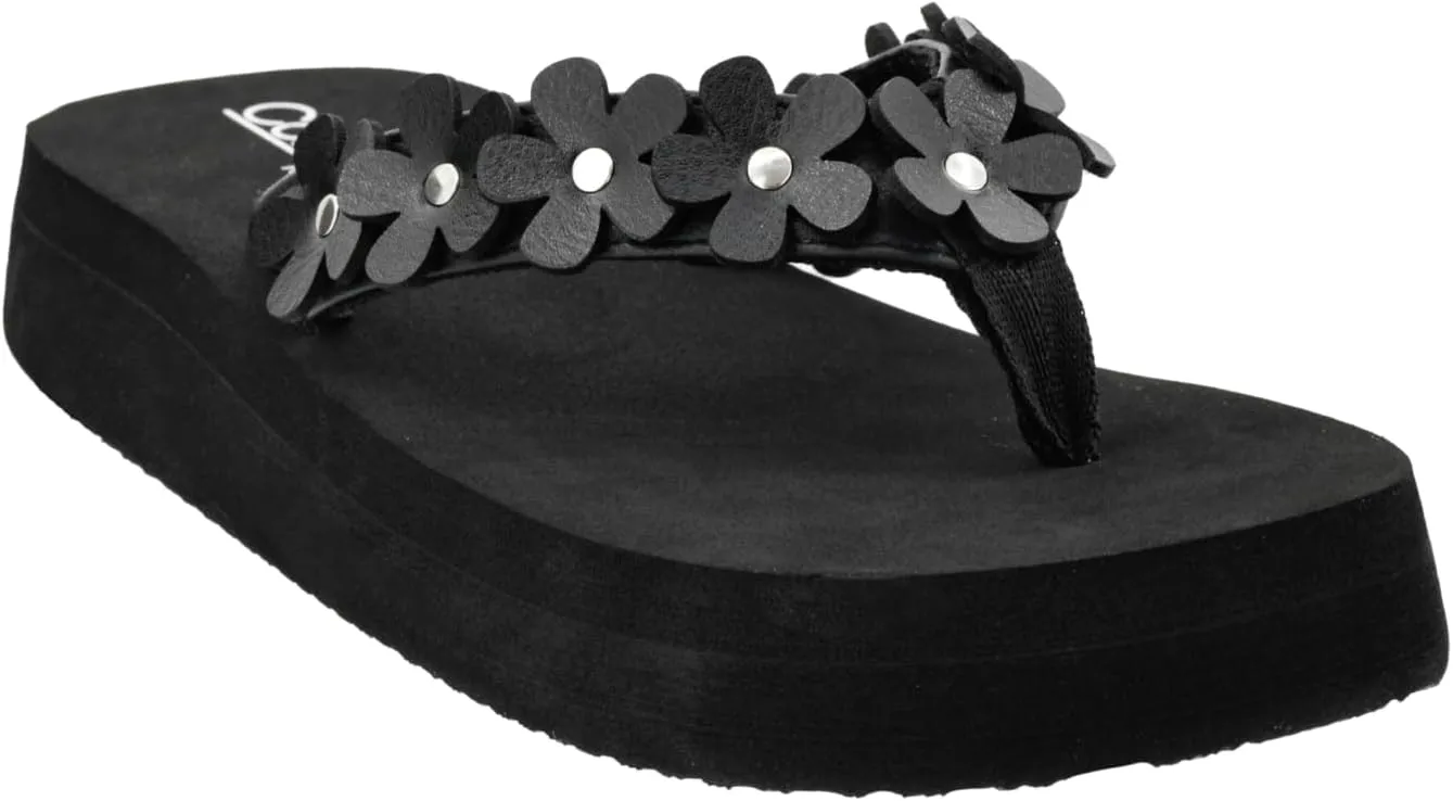 Corkys Footwear No Running Flip Flops - 'V' Strap Adorned With Flowers, Everyday Wear, Soft Footbed for All-Day Comfort, Effortless Slip-On Convenience