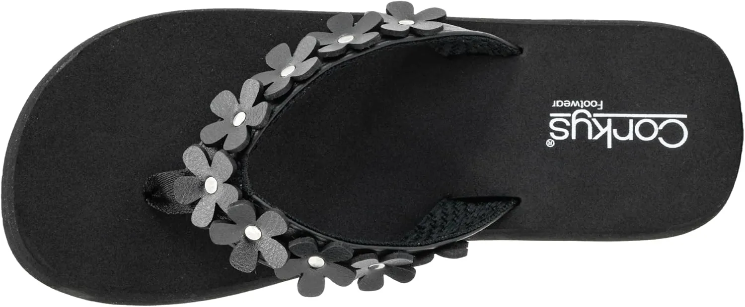 Corkys Footwear No Running Flip Flops - 'V' Strap Adorned With Flowers, Everyday Wear, Soft Footbed for All-Day Comfort, Effortless Slip-On Convenience