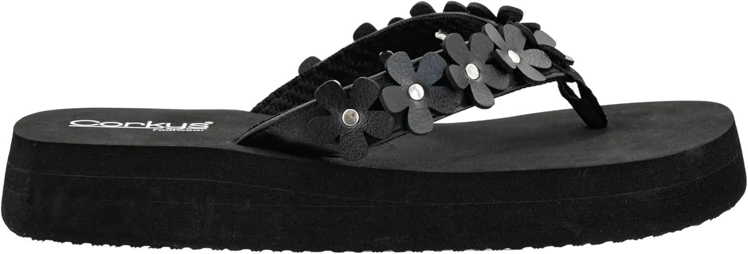 Corkys Footwear No Running Flip Flops - 'V' Strap Adorned With Flowers, Everyday Wear, Soft Footbed for All-Day Comfort, Effortless Slip-On Convenience