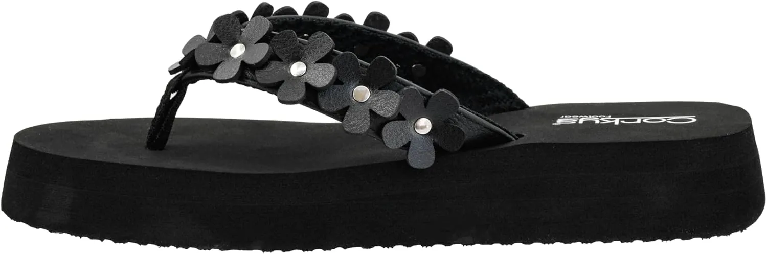 Corkys Footwear No Running Flip Flops - 'V' Strap Adorned With Flowers, Everyday Wear, Soft Footbed for All-Day Comfort, Effortless Slip-On Convenience