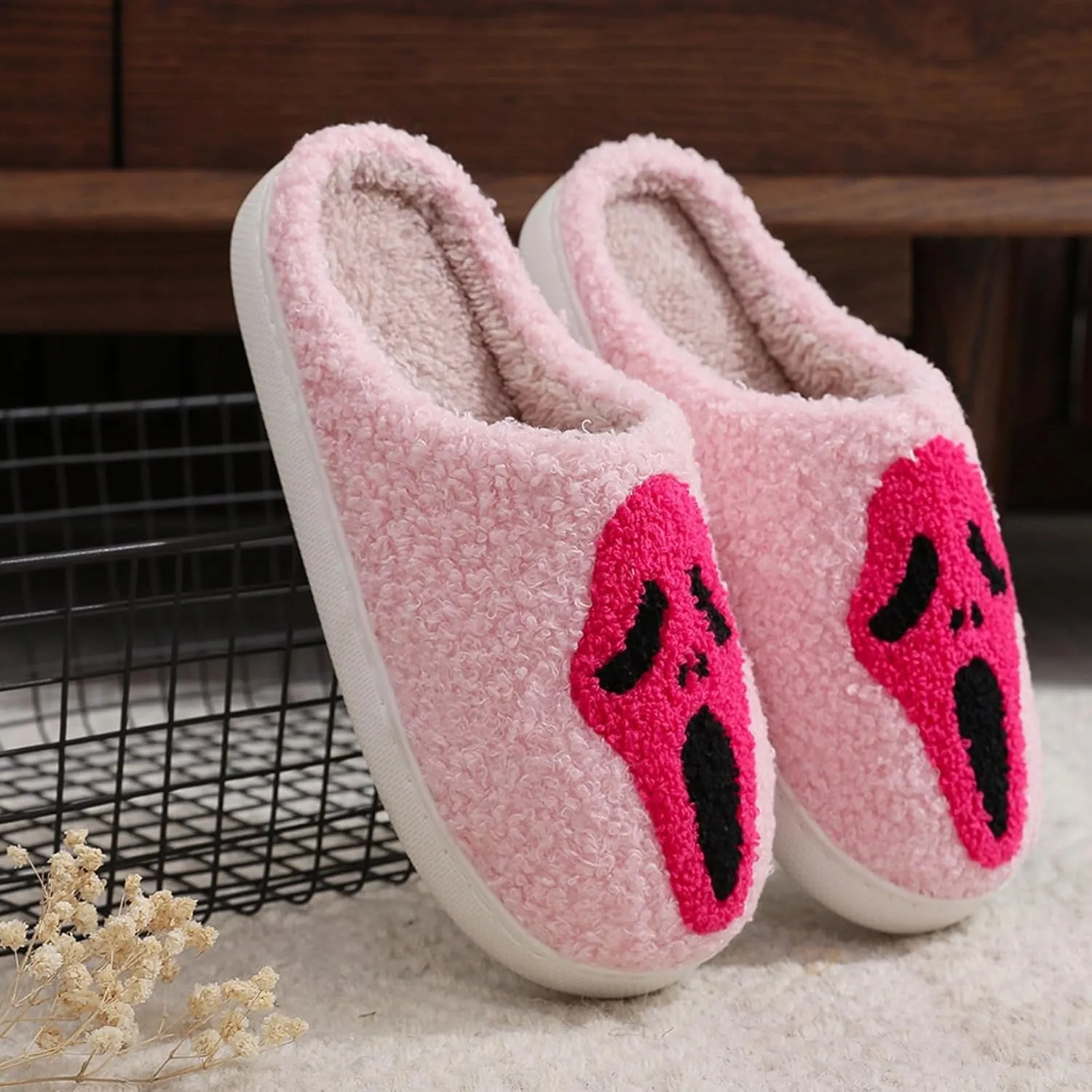 Cotton Slippers Halloween Ghost Face Horror Skull Indoor Novelty Warm Anti-Slip Soft Comfy Spooky Multicolor Gift