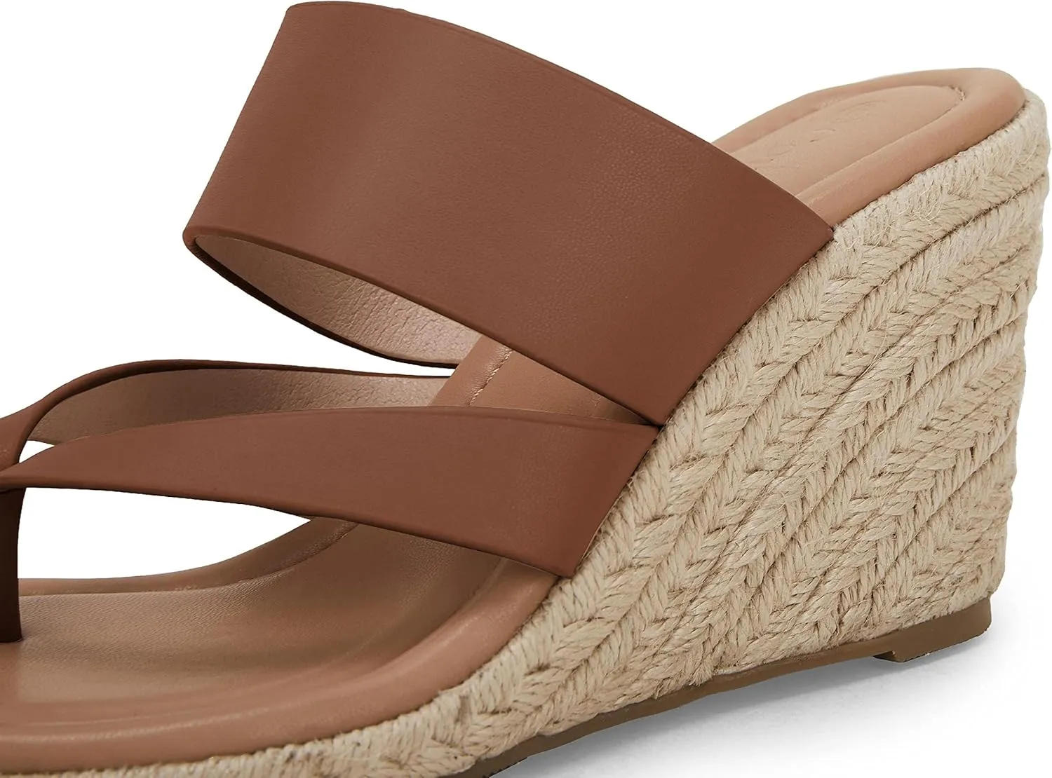 Coutgo Women's Espadrille Wedge Sandals Platform Thong Leather Strap Slides Backless Slip On Summer Casual Flip Flops