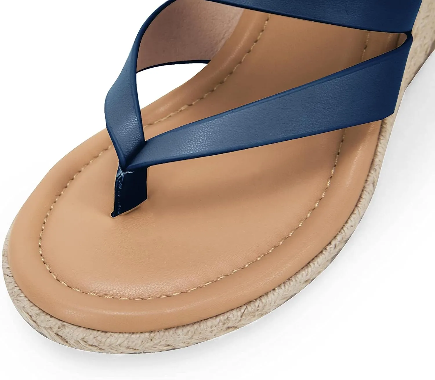 Coutgo Women's Espadrille Wedge Sandals Platform Thong Leather Strap Slides Backless Slip On Summer Casual Flip Flops
