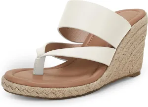 Coutgo Women's Espadrille Wedge Sandals Platform Thong Leather Strap Slides Backless Slip On Summer Casual Flip Flops