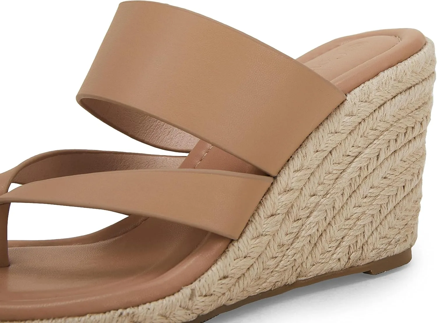 Coutgo Women's Espadrille Wedge Sandals Platform Thong Leather Strap Slides Backless Slip On Summer Casual Flip Flops