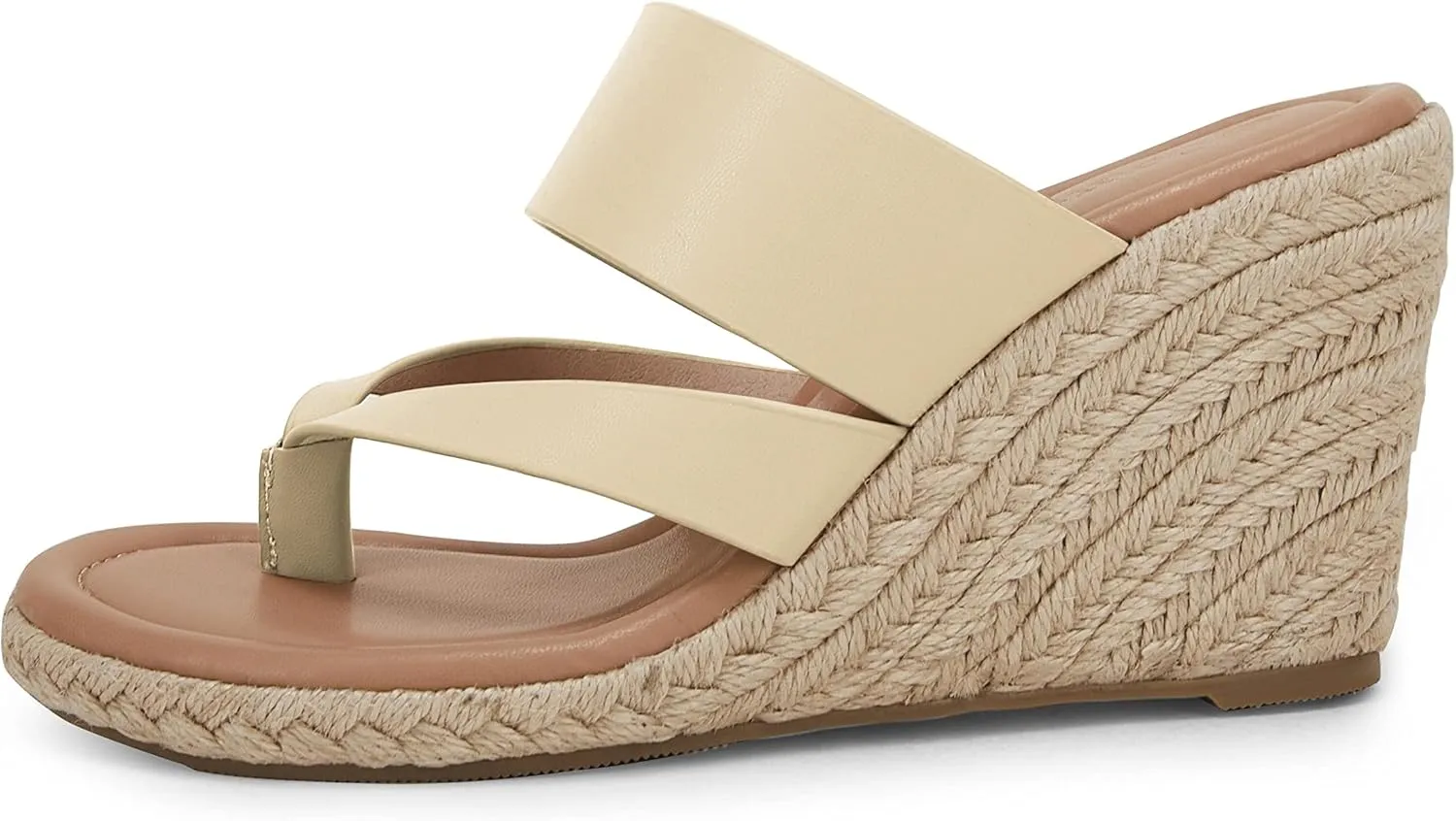 Coutgo Women's Espadrille Wedge Sandals Platform Thong Leather Strap Slides Backless Slip On Summer Casual Flip Flops