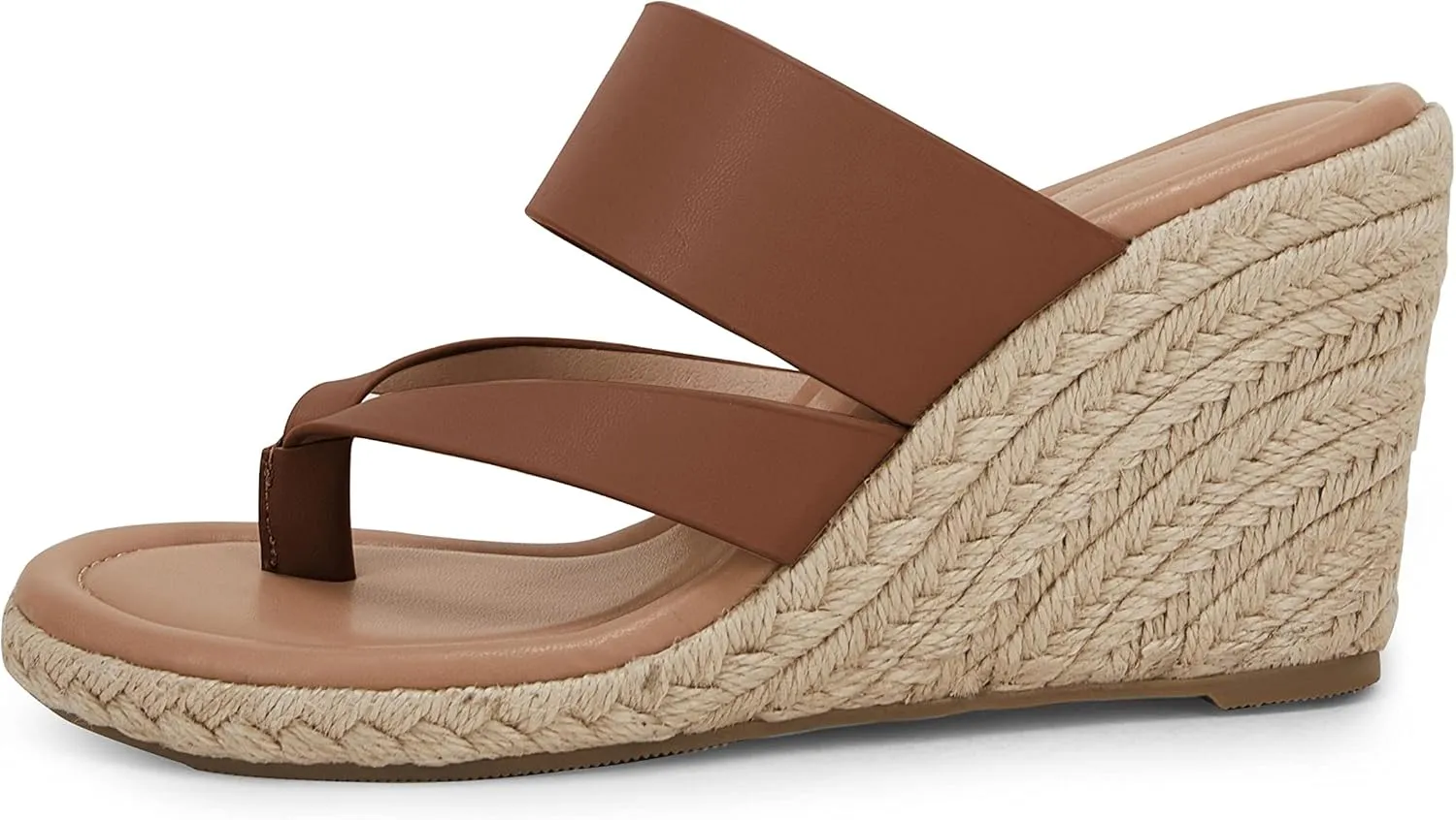 Coutgo Women's Espadrille Wedge Sandals Platform Thong Leather Strap Slides Backless Slip On Summer Casual Flip Flops