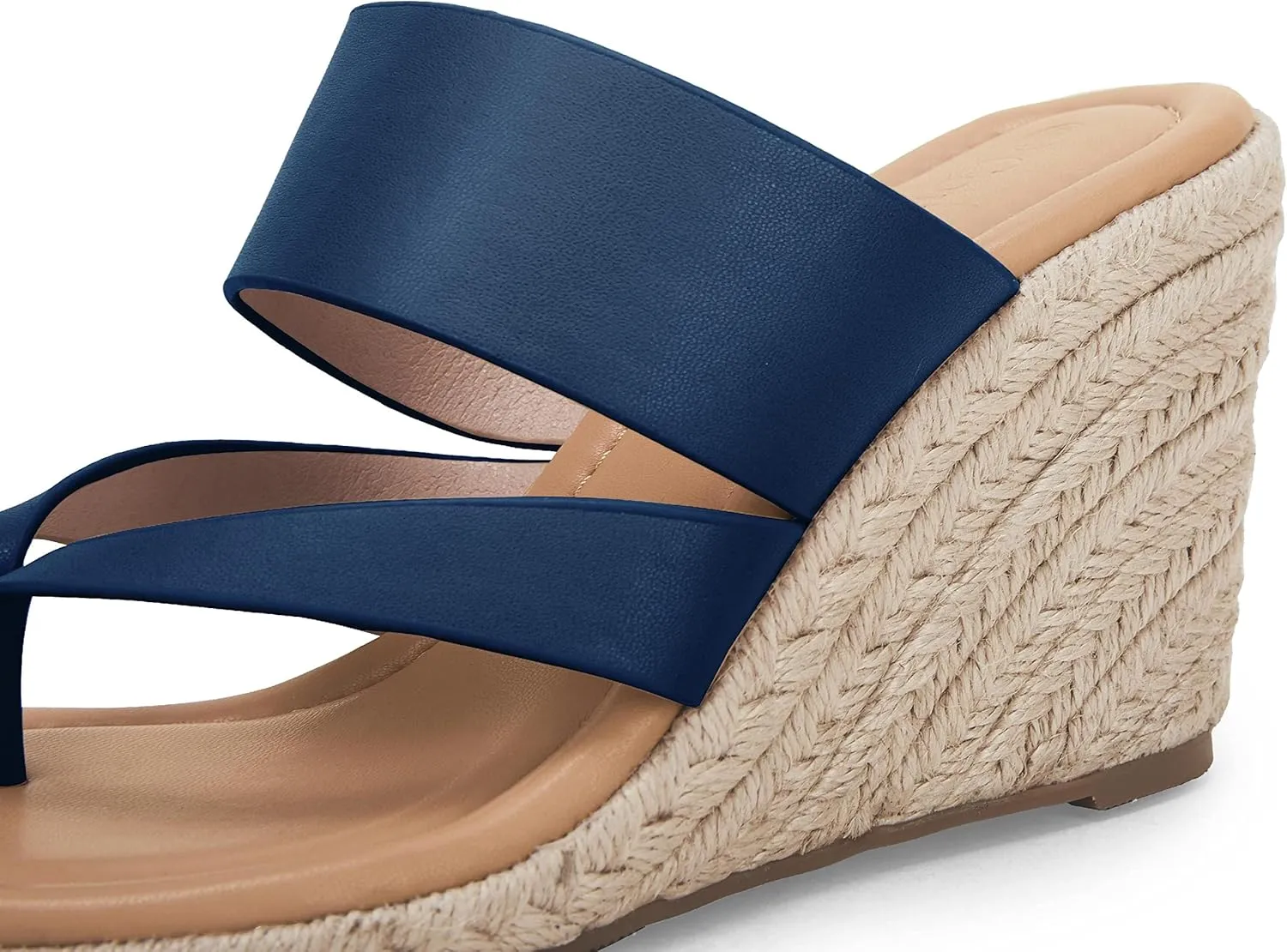 Coutgo Women's Espadrille Wedge Sandals Platform Thong Leather Strap Slides Backless Slip On Summer Casual Flip Flops