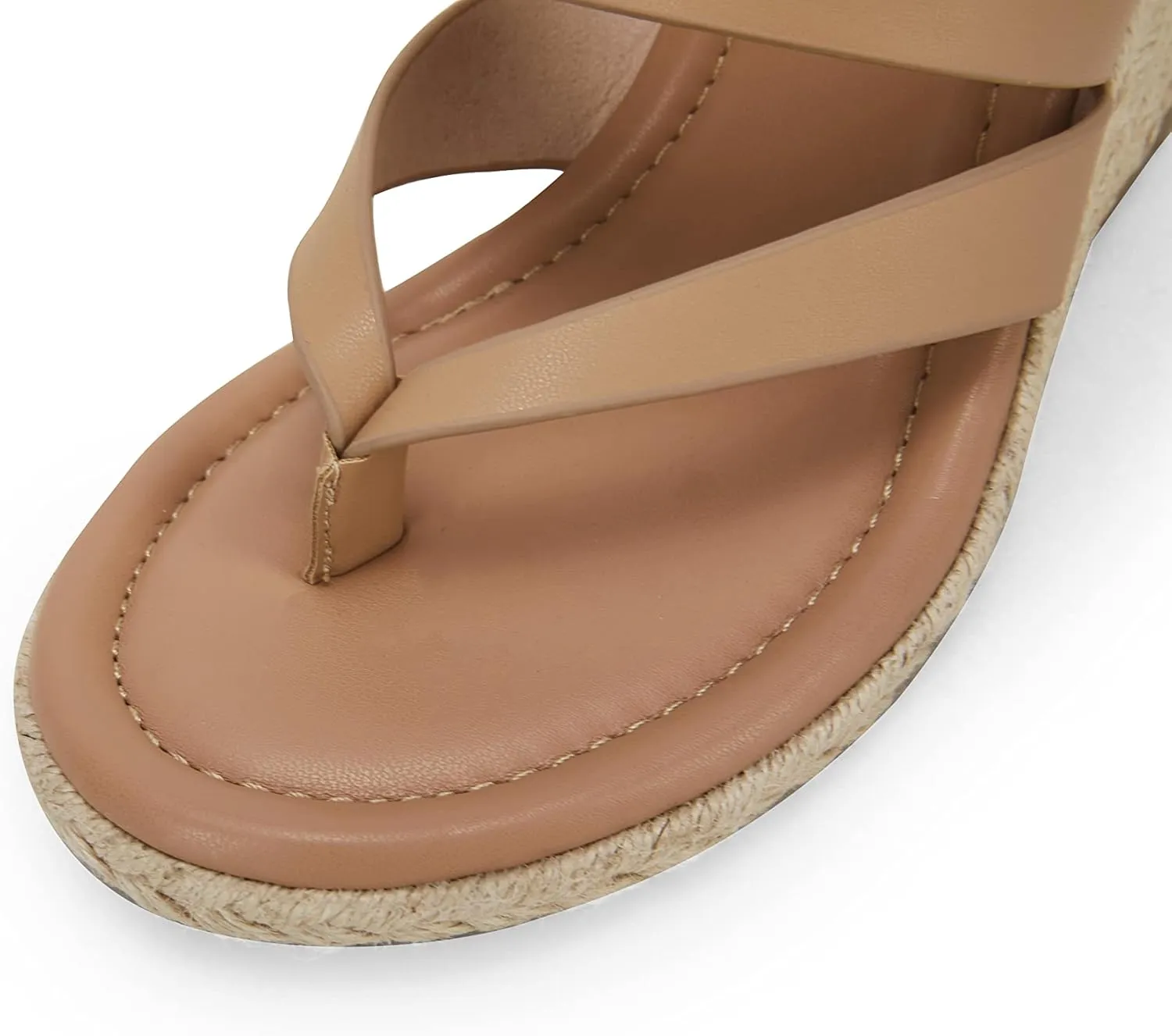 Coutgo Women's Espadrille Wedge Sandals Platform Thong Leather Strap Slides Backless Slip On Summer Casual Flip Flops