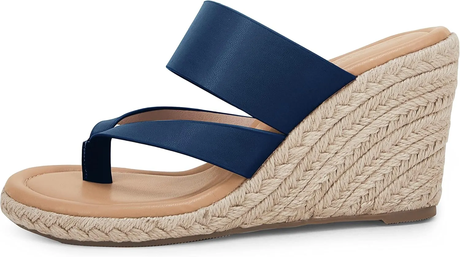 Coutgo Women's Espadrille Wedge Sandals Platform Thong Leather Strap Slides Backless Slip On Summer Casual Flip Flops