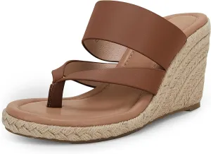 Coutgo Women's Espadrille Wedge Sandals Platform Thong Leather Strap Slides Backless Slip On Summer Casual Flip Flops