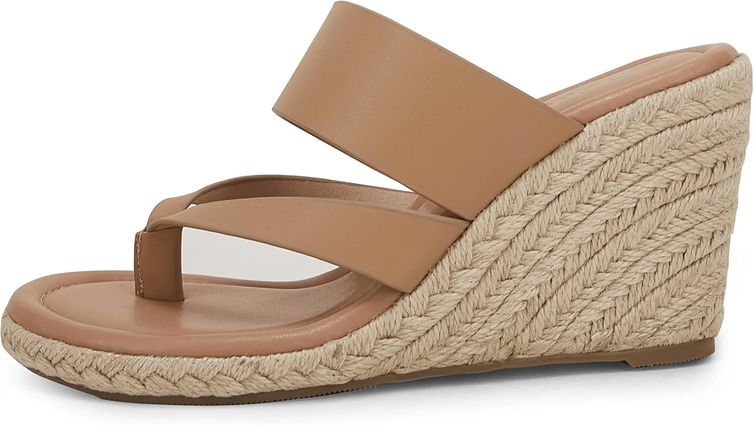Coutgo Women's Espadrille Wedge Sandals Platform Thong Leather Strap Slides Backless Slip On Summer Casual Flip Flops