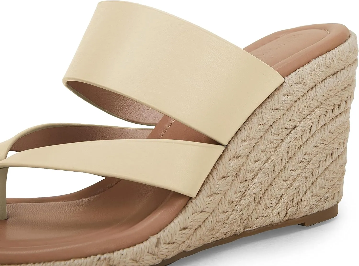 Coutgo Women's Espadrille Wedge Sandals Platform Thong Leather Strap Slides Backless Slip On Summer Casual Flip Flops