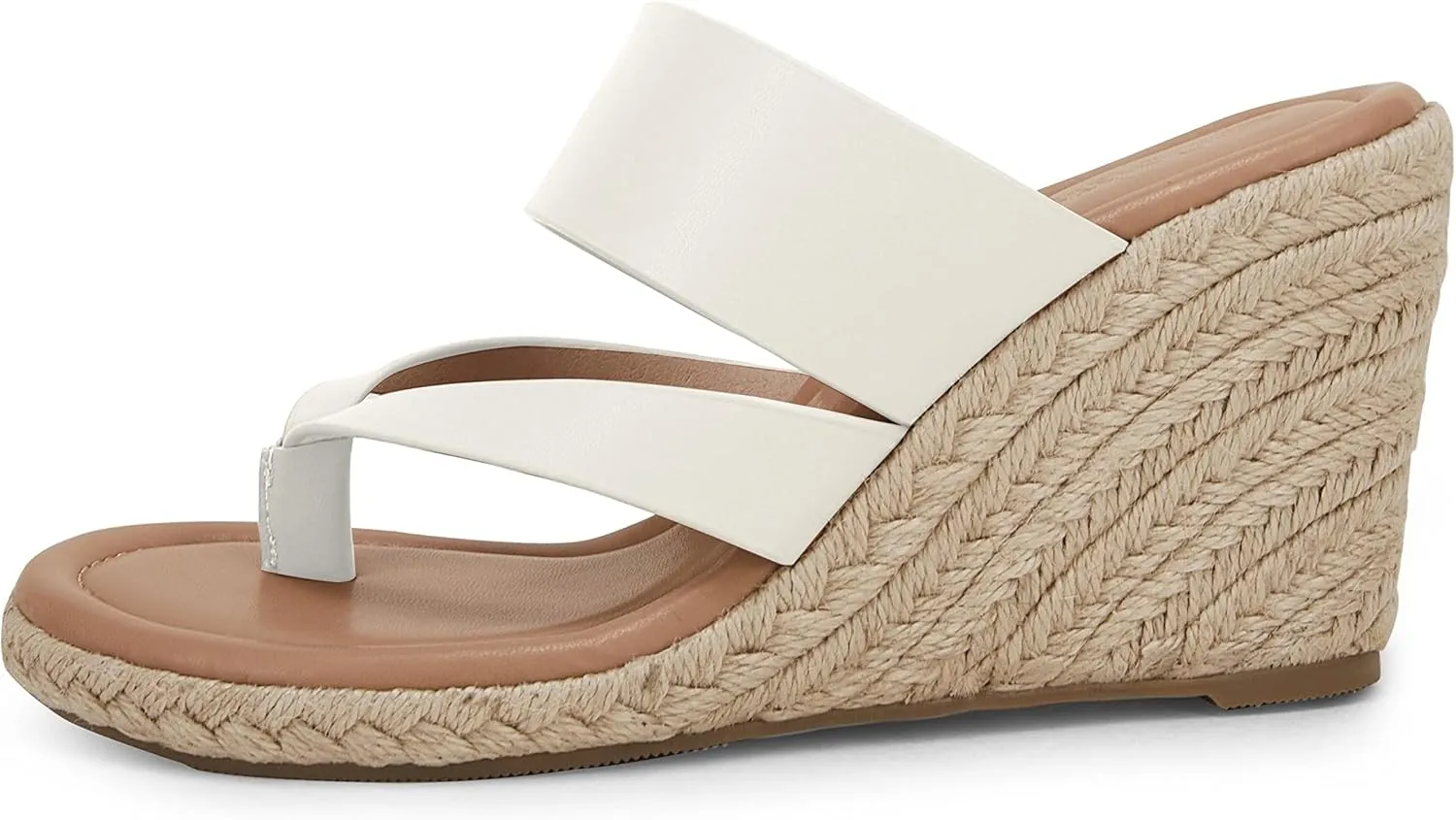 Coutgo Women's Espadrille Wedge Sandals Platform Thong Leather Strap Slides Backless Slip On Summer Casual Flip Flops