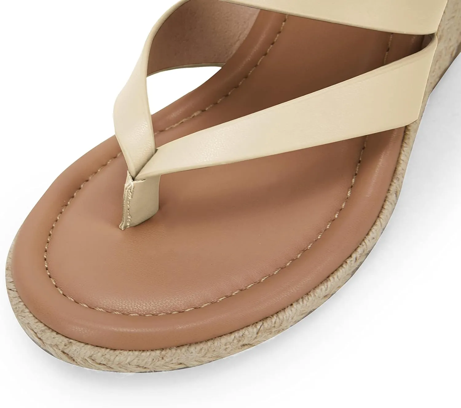 Coutgo Women's Espadrille Wedge Sandals Platform Thong Leather Strap Slides Backless Slip On Summer Casual Flip Flops